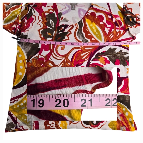 Chico's Watercolor Floral V-Neck Knit Sweater Touch of Cashmere - Picture 7 of 11